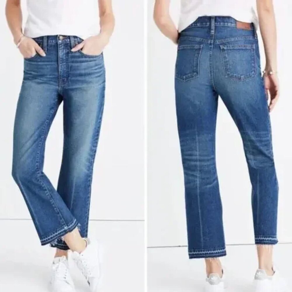 Madewell Women's Retro Crop Bootcut Jeans Denim Raw Hem Size 29